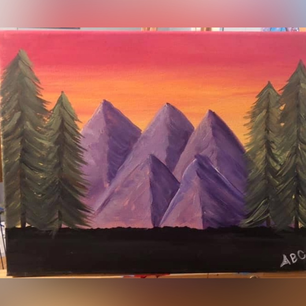 Sunset Mountain Landscape Canvas Art handmade by me